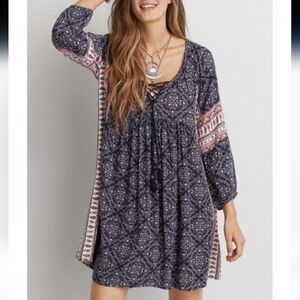 American Eagle Outfitters Navy Pattern Floral Boho Dress Size Small